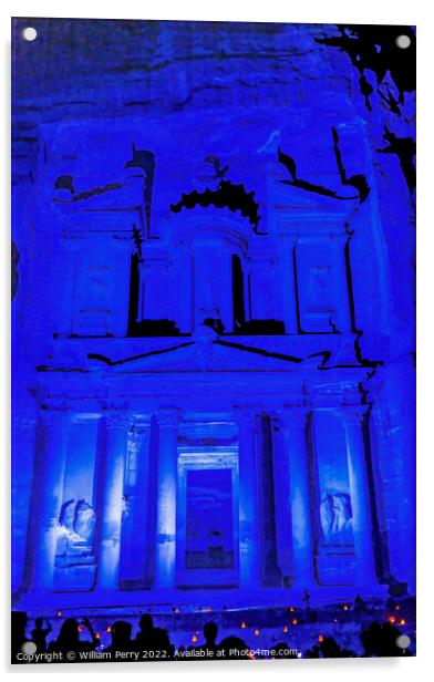 Blue Treasury Illuminated Night Petra Jordan  Acrylic by William Perry