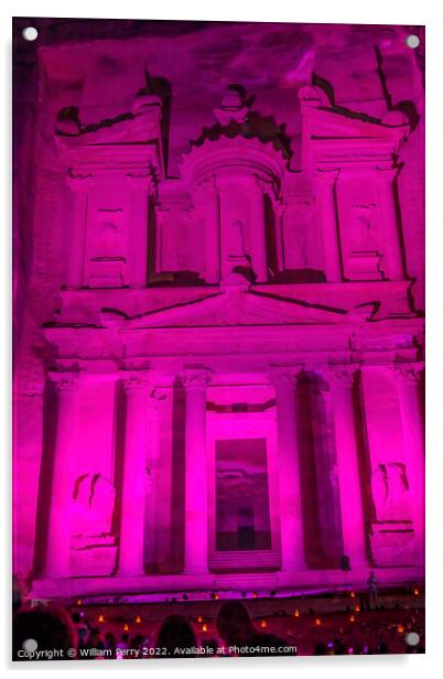 Pink Treasury Illuminated Night Petra Jordan  Acrylic by William Perry