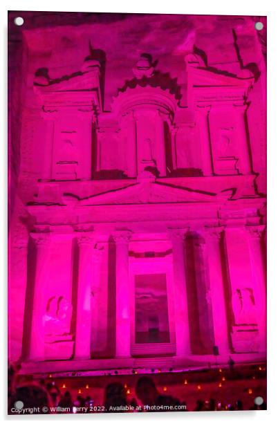 Bright Pink Treasury Illuminated Night Petra Jordan  Acrylic by William Perry