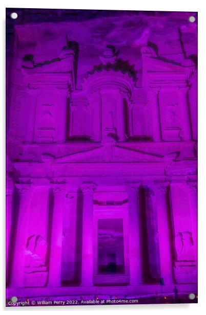Purple Treasury Illuminated Night Petra Jordan  Acrylic by William Perry