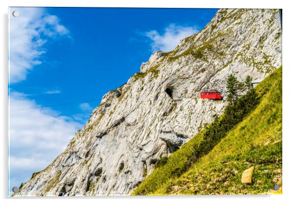 Cogwheel Rail Car Climbing Mount Pilatus Lucerne Switzerland Acrylic by William Perry