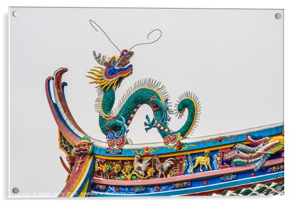 Dragon Roof Zhongde Taoist Temple Xiamen China Acrylic by William Perry