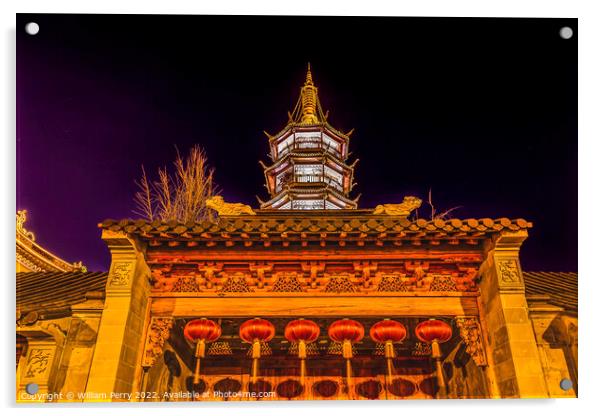 Buddhist Nanchang Temple Night Wuxi Jiangsu China Acrylic by William Perry