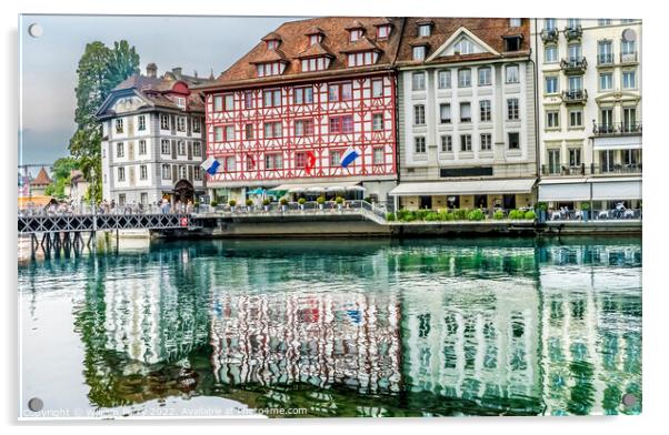 Inner Harbor Buildings Reflection Lucerne Switzerland Acrylic by William Perry