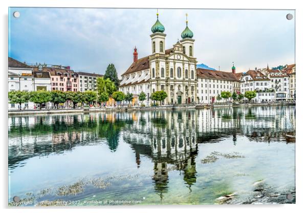 Jesuit Church Inner Harbor Reflection Lucerne Switzerland Acrylic by William Perry