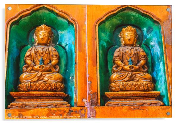 Buddha Statues Summer Palace Beijing China Acrylic by William Perry