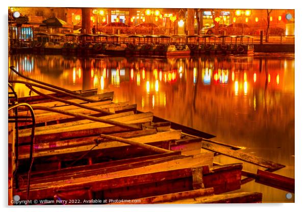 Wooden Boats Houhai Lake Beijing China Night Illuminated Acrylic by William Perry