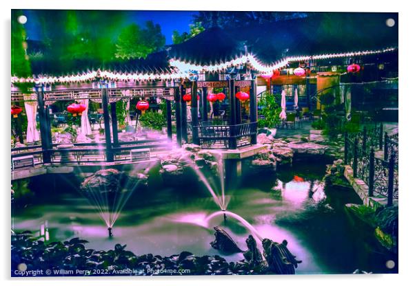 Red Lanterns Fountains Night Temple of Sun  Beijing China Acrylic by William Perry