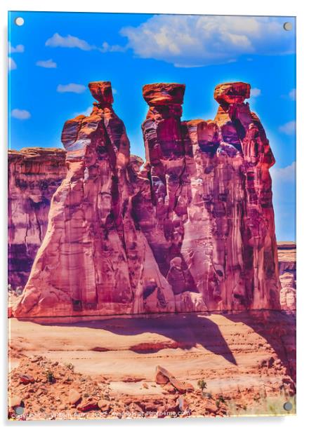 Three Gossips Rock Formation Arches National Park Moab Utah  Acrylic by William Perry