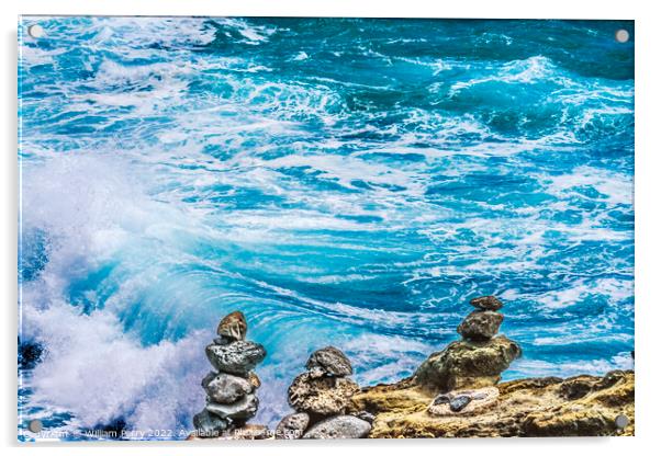 Colorful Cairns Rock Piles Ocean Honolulu Hawaii Acrylic by William Perry