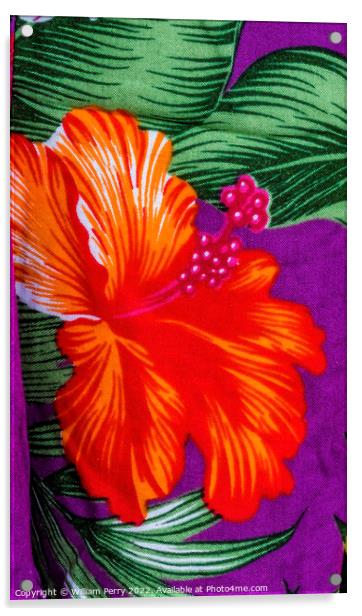 Colorful Hawaiian Red Purple Hibiscus Cloth Textile Waikiki Hono Acrylic by William Perry