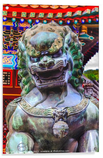 Dragon Bronze Statue Roof Summer Palace Beijing China Acrylic by William Perry