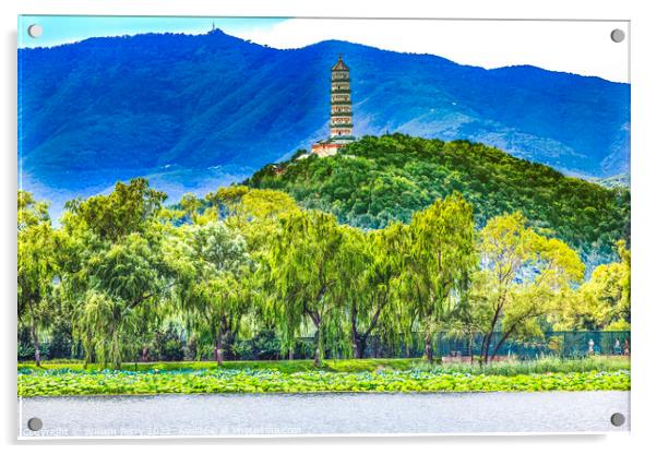Yue Feng Pagoda Lotus Garden Summer Palace Beijing China Acrylic by William Perry