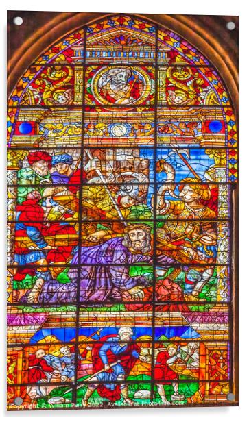 Christ Carrying Cross Stained Glass Seville Cathedral Spain Acrylic by William Perry