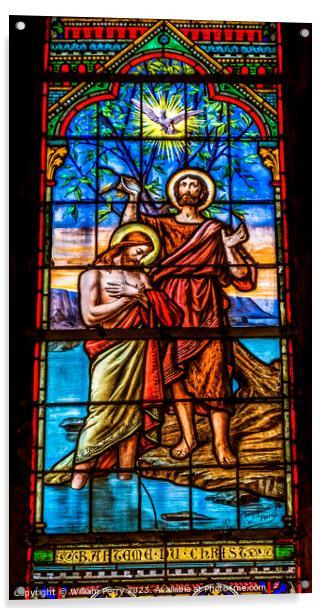Jesus Baptism Stained Glass Notre Dame de Nice Nice France Acrylic by William Perry