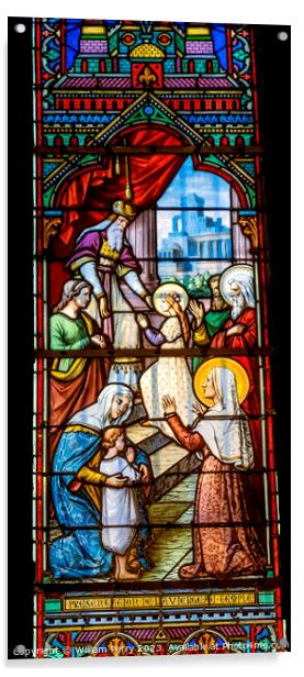 Mary Presentation Temple Stained Glass Notre Dame Nice France Acrylic by William Perry