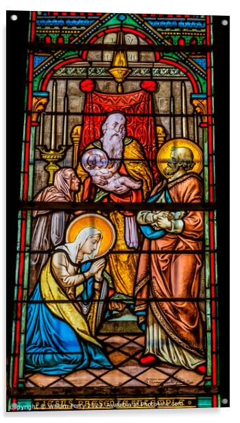 Presentation Baby Jesus Stained Glass Notre Dame Nice France Acrylic by William Perry