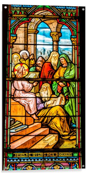 Young Jesus Teaching Temple Stained Glass Notre Dame Nice France Acrylic by William Perry