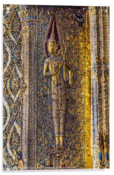 Buddha In Wall Grand Palace Bangkok Thailand Acrylic by William Perry
