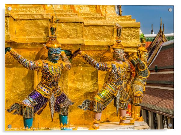 Colorful Guardians Gold Stupa Pagoda Grand Palace Bangkok Thaila Acrylic by William Perry