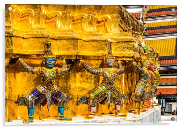 Colorful Guardians Gold Stupa Pagoda Grand Palace Bangkok Thaila Acrylic by William Perry