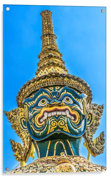 Green Guardian Statue Grand Palace Bangkok Thailand Acrylic by William Perry