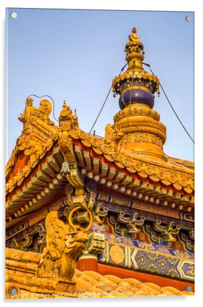 Roofs Figures Steeple Yonghe Gong Buddhist Temple Beijing China Acrylic by William Perry