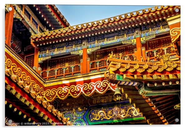 Roofs Figures Yonghe Gong Buddhist Temple Beijing China Acrylic by William Perry