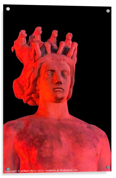 Red Apollo Statue Sun Fountain Plaza Massena Cityscape Nice Fran Acrylic by William Perry