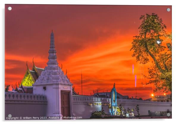 Sunset Gate Illuminated Grand Palace Bangkok Thail Acrylic by William Perry