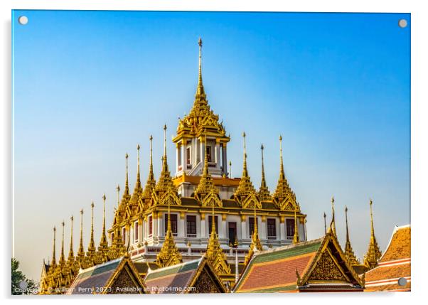 Loha Prasat Hall Wat Ratchanaddaram Worawihan Bangkok Thailand Acrylic by William Perry