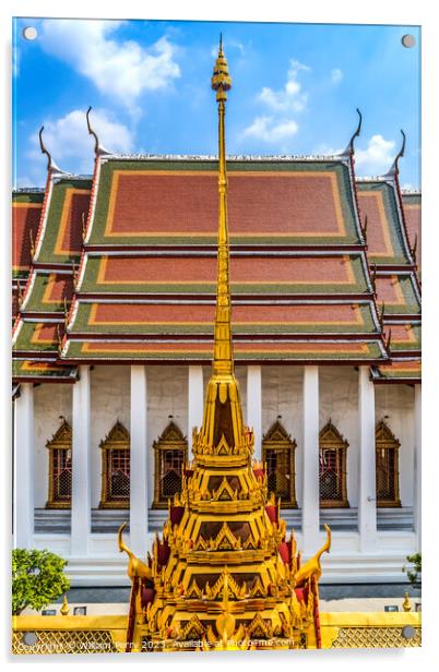 Spire Close Loha Prasat Hall Wat Ratchanaddaram Worawihan Bangko Acrylic by William Perry