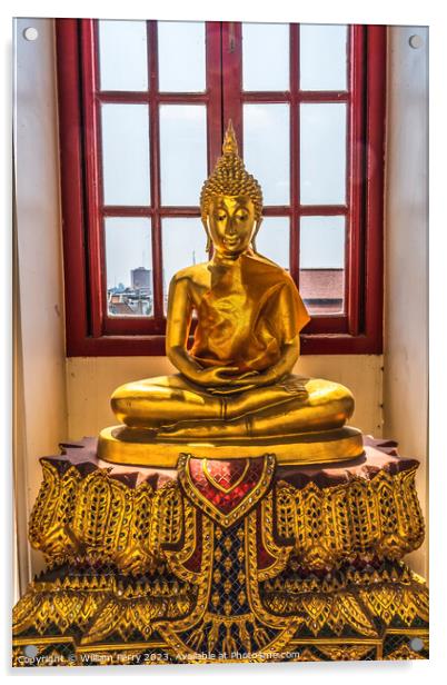 Golden Buddha Loha Prasat Hall Wat Ratchanaddaram Worawihan Bang Acrylic by William Perry