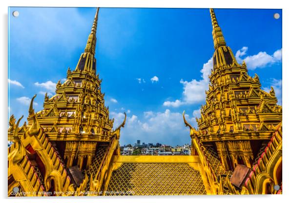 Spires Close Loha Prasat Hall Wat Ratchanaddaram Worawihan Bangk Acrylic by William Perry