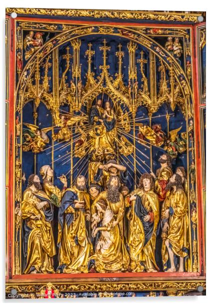 Colorful Triptych Altar St Mary's Basilica Church Krakow Poland Acrylic by William Perry