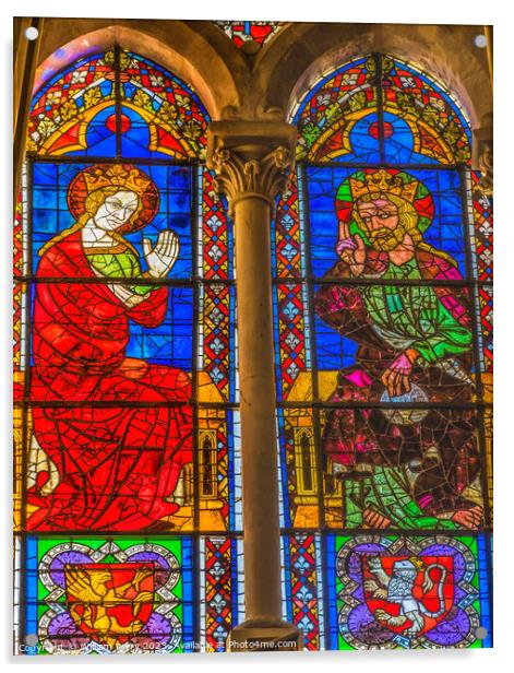 Mary Jesus Stained Glass St John Baptist Cathedral Lyon France Acrylic by William Perry