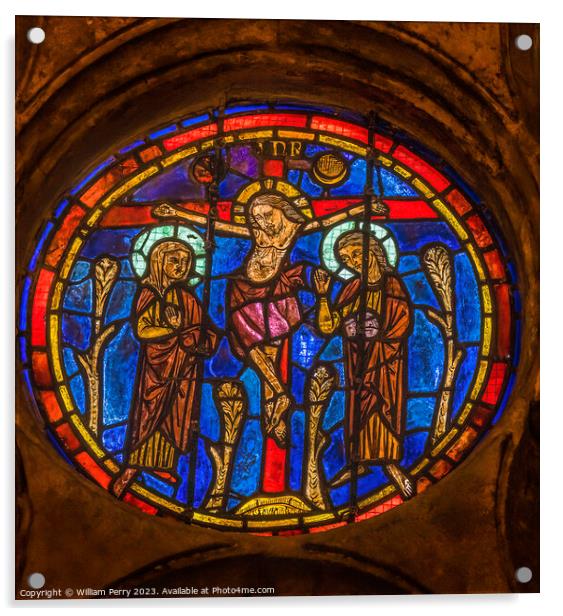 Crucifixion Stained Glass St John Baptist Cathedral Lyon France Acrylic by William Perry