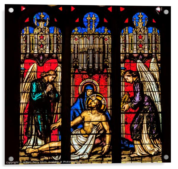 Mary Pieta Stained Glass St John Baptist Cathedral Lyon France Acrylic by William Perry