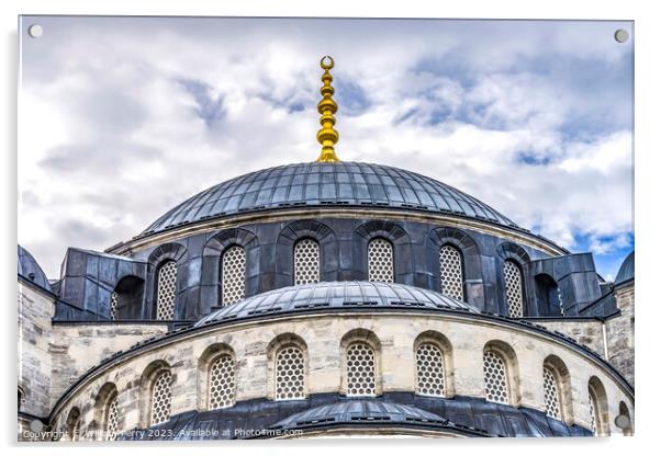 Blue Mosque Dome Crescent Islamic Symbol Istanbul Turkey Acrylic by William Perry