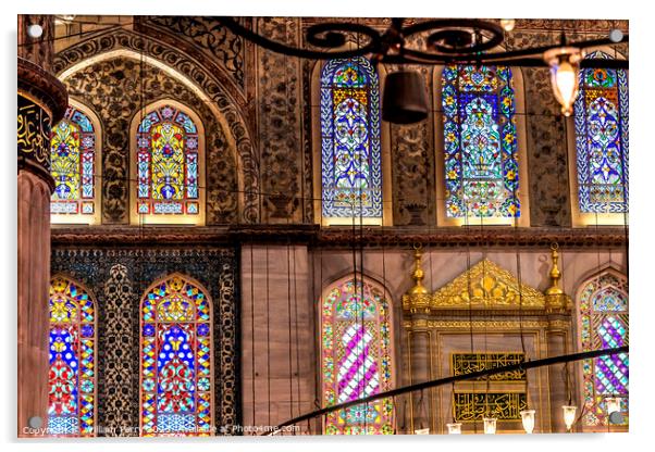 Blue Mosque Lights Basilica Stained Glass Istanbul Turkey Acrylic by William Perry