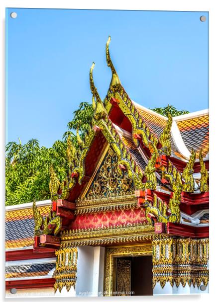 Red Buddha Pavilion Roof Wat Pho Temple Bangkok Thailand Acrylic by William Perry