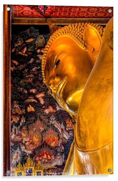  Reclining Buddha Head Wat Pho Bangkok Thailand Acrylic by William Perry