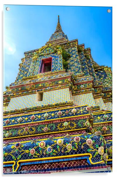 Red Door Pagoda Phra Maha Chedi Wat Pho Bangkok Thailand Acrylic by William Perry