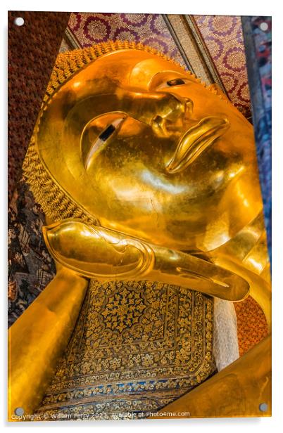  Face Reclining Buddha Wat Pho Bangkok Thailand Acrylic by William Perry