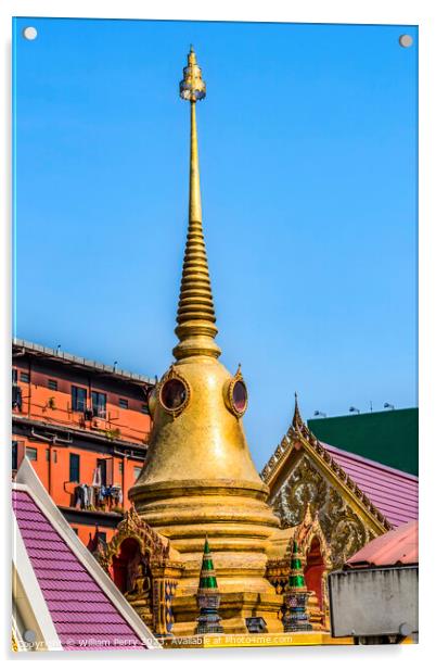 Golden Chedi Pagoda Temple Wat That Sanarun Bangkok Thailand Acrylic by William Perry