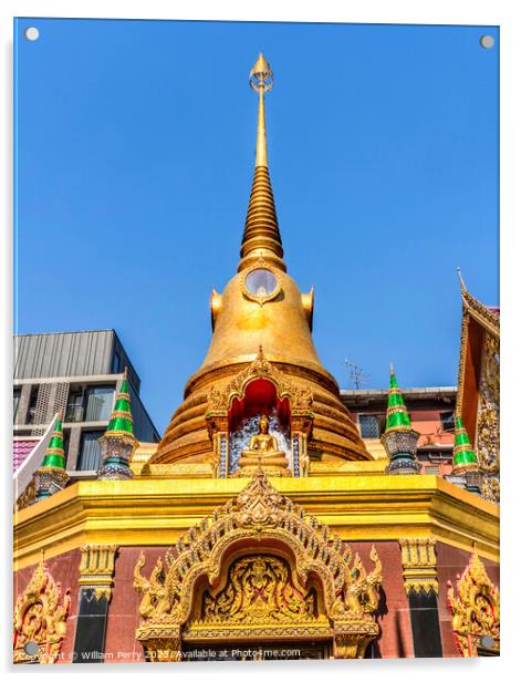 Colorful Golden Chedi Pagoda Temple Wat That Sanarun Bangkok Tha Acrylic by William Perry