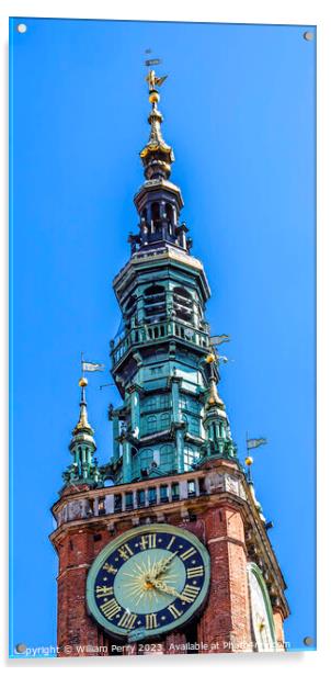 Clock Tower Main Town Hall Long Market Square Gdansk Poland Acrylic by William Perry