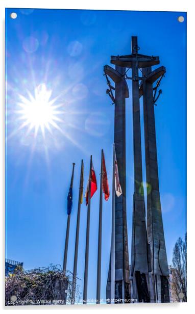 Three Crosses Monument Solidarity Square Gdansk Poland Acrylic by William Perry