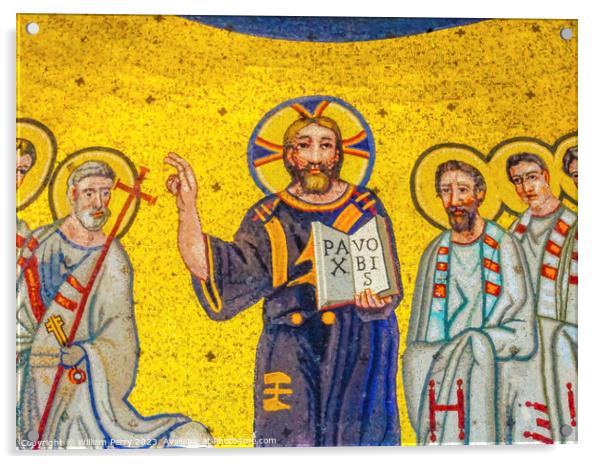 Ancient Jesus Mosaic Saint John Lateran Rome Italy Acrylic by William Perry