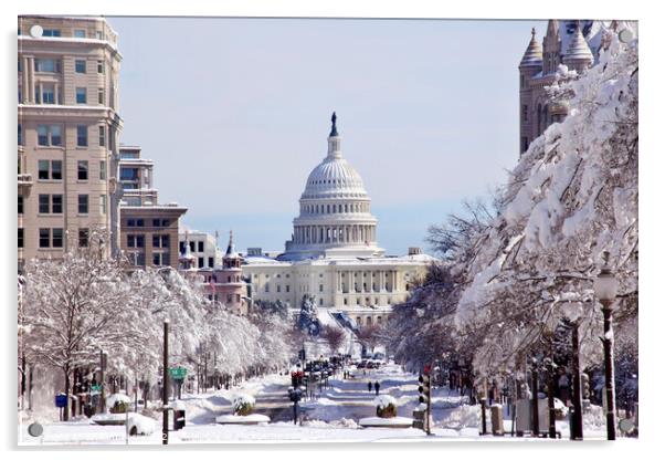 US Capitol Pennsylvania Avenue After the Snow Washington DC Acrylic by William Perry
